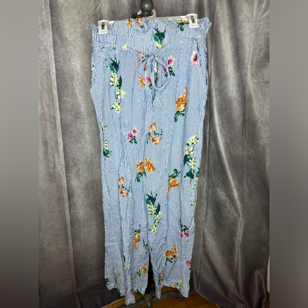 Indero Striped Pants Paperbag Floral Sz S/M Summer Stripes Palazzo